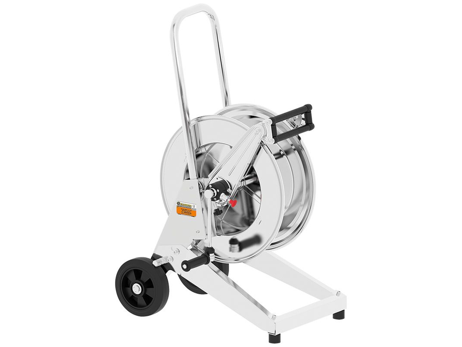 Manual trolley mounted hose reel in AISI 304 stainless steel