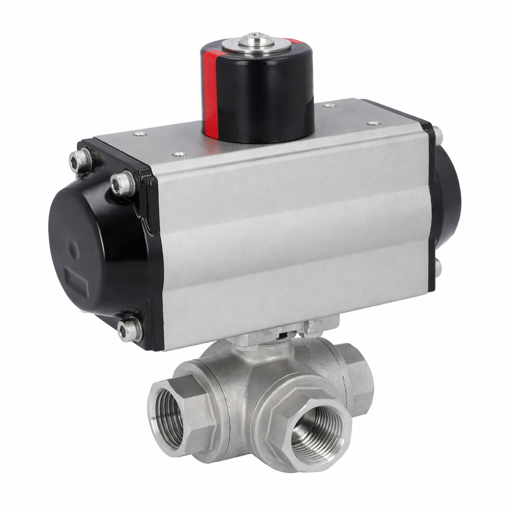 Ball valve 2V BSPP 1" Stainless PTFE FKM L spring return