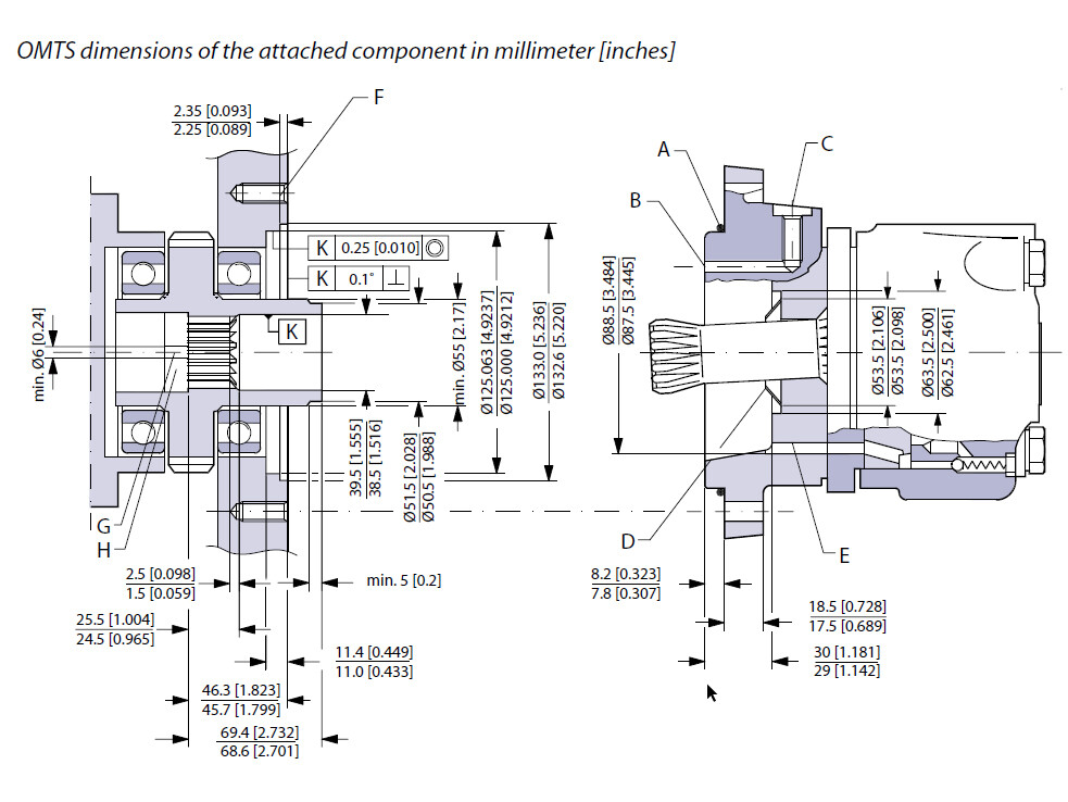 MTS series hydraulic motor, 315 cc/rev, external spline ANS B92.1