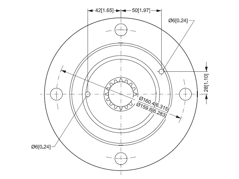 MTS series hydraulic motor, 315 cc/rev, external spline ANS B92.1