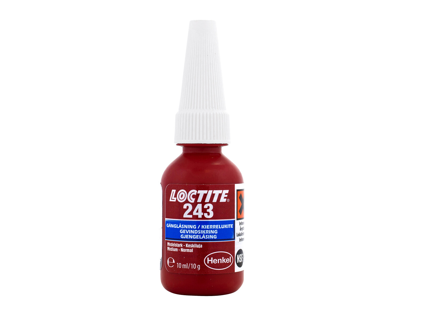 Gänglåsning Loctite 243, Oljetålig, Medelhög styrka, 10 ml