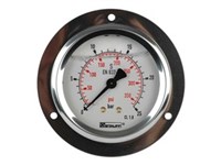 1/4" pressure gauge. Rear mount w. frontring. Scale 0-25 bar