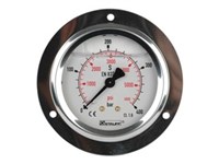 1/4" pressure gauge. Rear mount w. frontring. Scale 0-400 ba